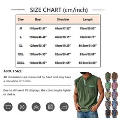 Men Sleeveless Beach Shirts Summer Hawaiian Shirts Casual Button Henley Tank Top