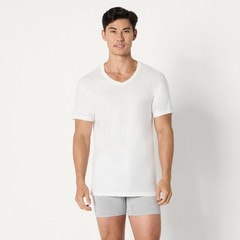 6Pack Mens Short Sleeves 100% Cotton V-Neck Undershirt,XLarge Grey Heather/White