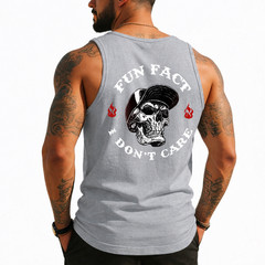 Fun Fact I Don’t Care Funny Skeleton Saying Quote (On Back) Tank Top