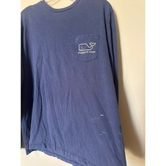 Vineyard Vines Mens Santa Whale Long Sleeve Pocket T-Shirt Navy Blue Size M