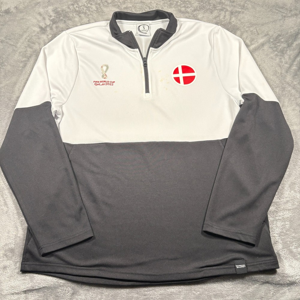 Outerstuff FIFA World Cup Qatar 2022 Denmark 1/4 Zip Shirt Mens White Gray Large