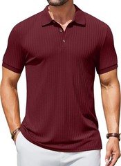 Men’s Slim Fit Textured Polo Shirt Short Sleeve Casual Golf T-Shirt Summer Wear