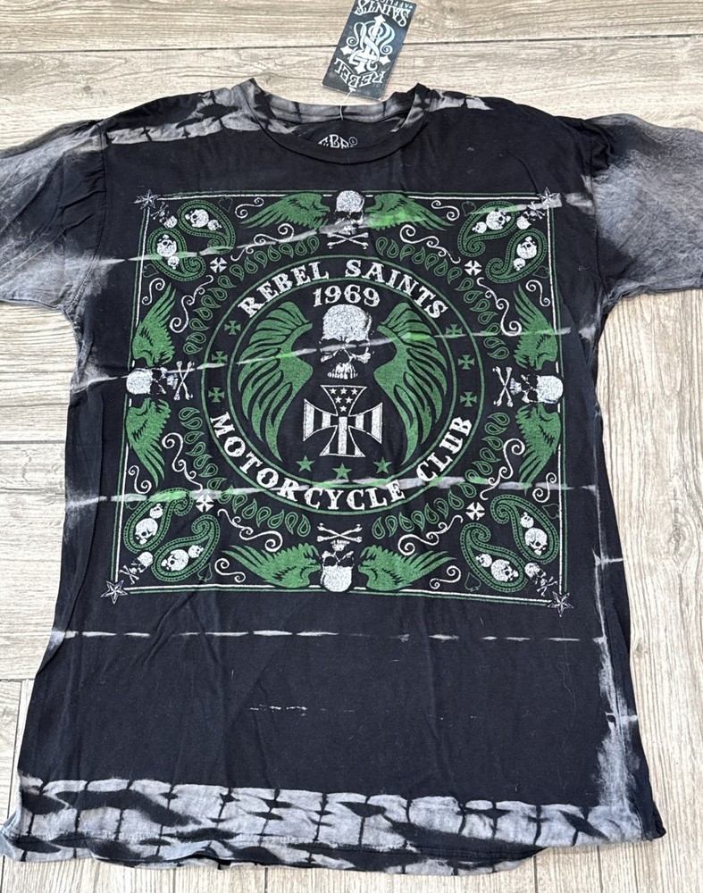 2014 Rebel Saints by Affliction Tee Bandana Motorcycle Club T-Shirt Size Large