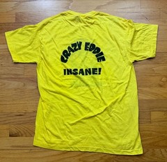 VTG Crazy Eddie T Shirt Mens Size XL Yellow 80s NYC MADE N USA Two Sided EX +