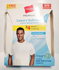 Hanes 4 Tagless T-shirts sz M premium Luxury Softness Lay Flat Collar Fresh IQ