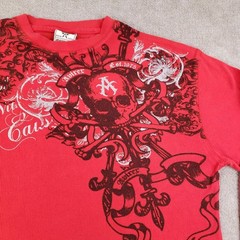 Avirex Shirt Mens 2XL Red Thermal Waffle Knit Long Sleeve Graphic Skull
