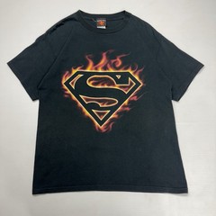 Vtg Warner Bros Superman Flame Logo Mens Shirt M Black Y2K Retro Punk Superhero