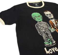 NEW Creepy Co LOVE IS LOVE Mummy & Frankenstein Ringer Tee T-Shirt XL- 2XL Sizes