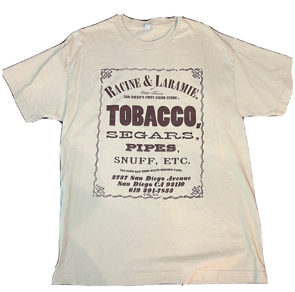 Racine & Laramie Tobacco Store T-Shirt. Large. San Diego’s First Cigar Shop.