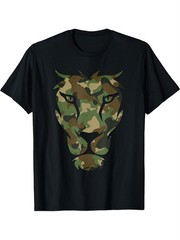 Camo Lion Head Graphic T-Shirt Military Camouflage Animal Print Tee