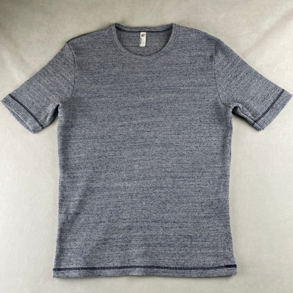 American Apparel Mens Short Sleeve Thermal TShirt L Heather Grey USA Made READ