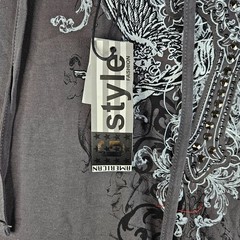 American G Style Hooded T Shirt Mens Medium Gray Studded Rocker Applique