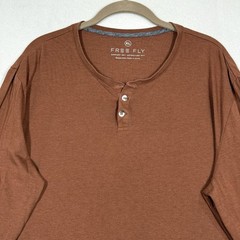Free Fly Shirt Mens XL Henley Bamboo Blend Long Sleeve Rust Brown Minimalist