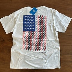 NEW Columbia Shirt Mens Sz Large White PFG Fish American Flag Fishing Outdoor