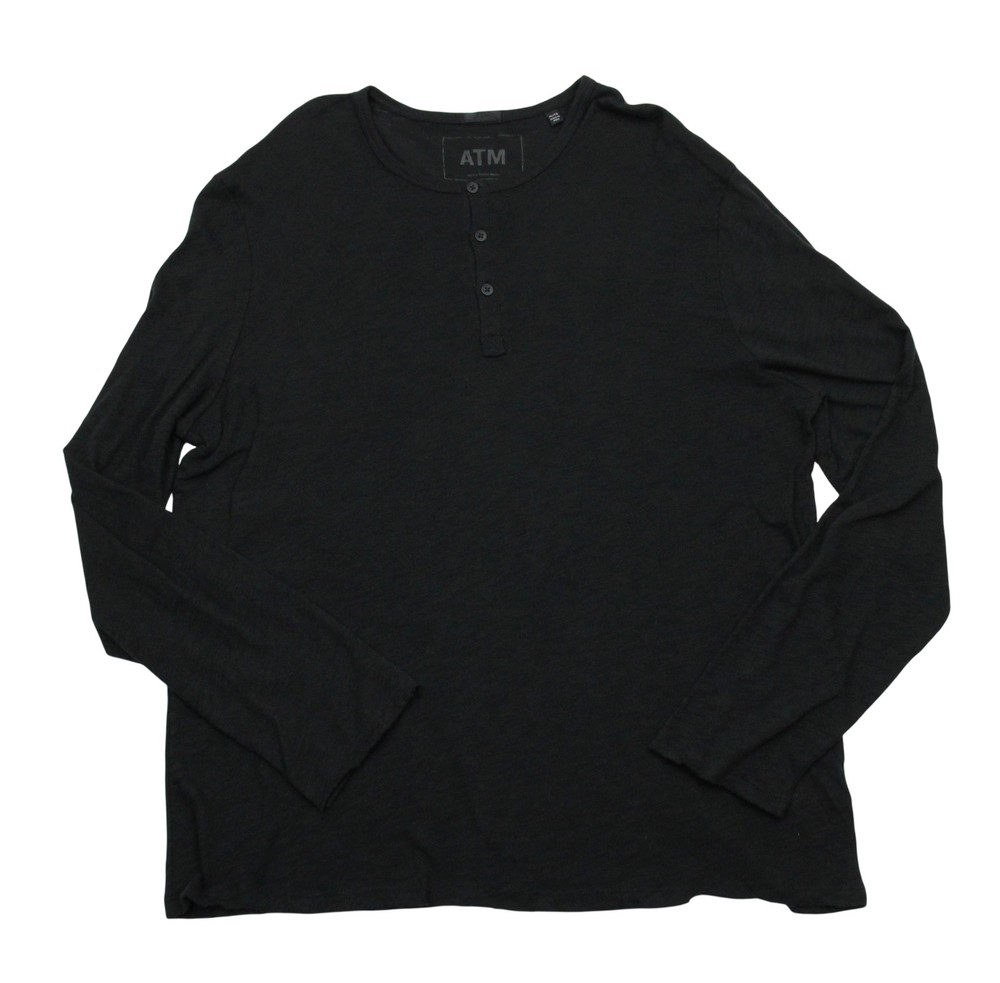 ATM Anthony Thomas Melillo Henley T Shirt Mens XL Black Cotton Long Sleeve