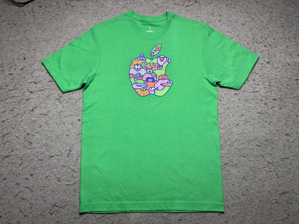 Apple Shirt Mens Small Green Animal Logo Graphic Tee Regenerative Cotton