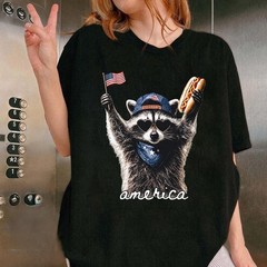 Funny Feral & Free Racoon Hotdog Shirt, USA Independence Day Gift, Patriotic Tee