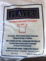Players Big Men’s White Cotton Crew Neck T Shirt undershirts 2 Pack 4X to 9-10X