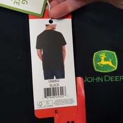 John Deere T-Shirt Mens Medium Black Embroidered Logo Short Sleeve Cotton Tee