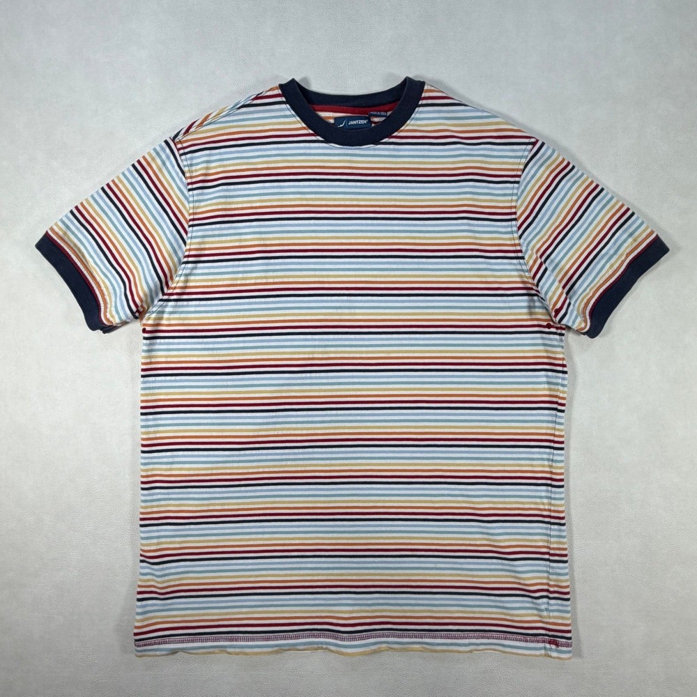 Jantzen Mens XL Ringer T-Shirt Multicolor Striped Cotton Short Sleeve Retro Tee