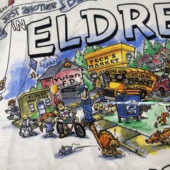 Vintage Eldred NY New York Pecks Market Yulan FD City Comic Souvenir T-Shirt XL