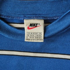 Nike 90s Striped T Shirt Blue Embroidered Center Swoosh Vintage Size M Sporty