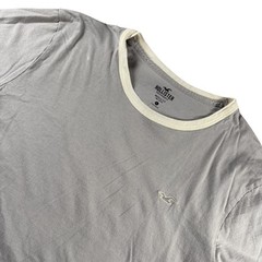 Hollister Mens Muscle Fit Ringer T-Shirt Gray Cream Trim Cotton XL Short Sleeve