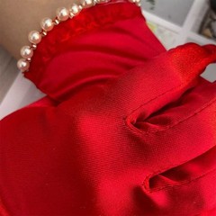 Vintage Short Satin Wedding Gloves for Bride Pearl Full Finger Wrist Length B…