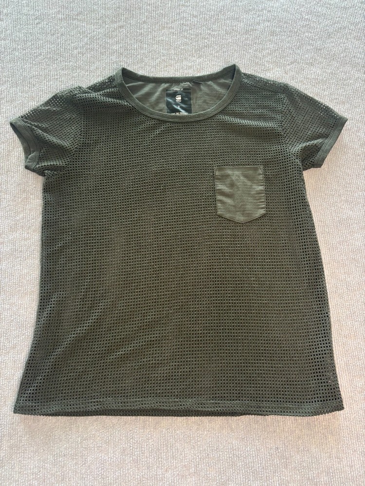 G-Star RAW T Shirt Mens S Olive Crochet Chest Pocket Short Sleeve Straight Fit
