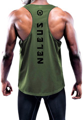 NELEUS ‘Dry Fit Logo Muscle’ Mesh Tank Top Mens L Gym Workout Exercise Olive NEW