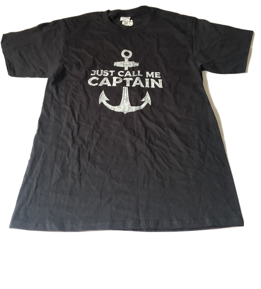 Just Call Me Captain Mens t-shirt Black Cotton SS Anchor Nautical Coastal Medium