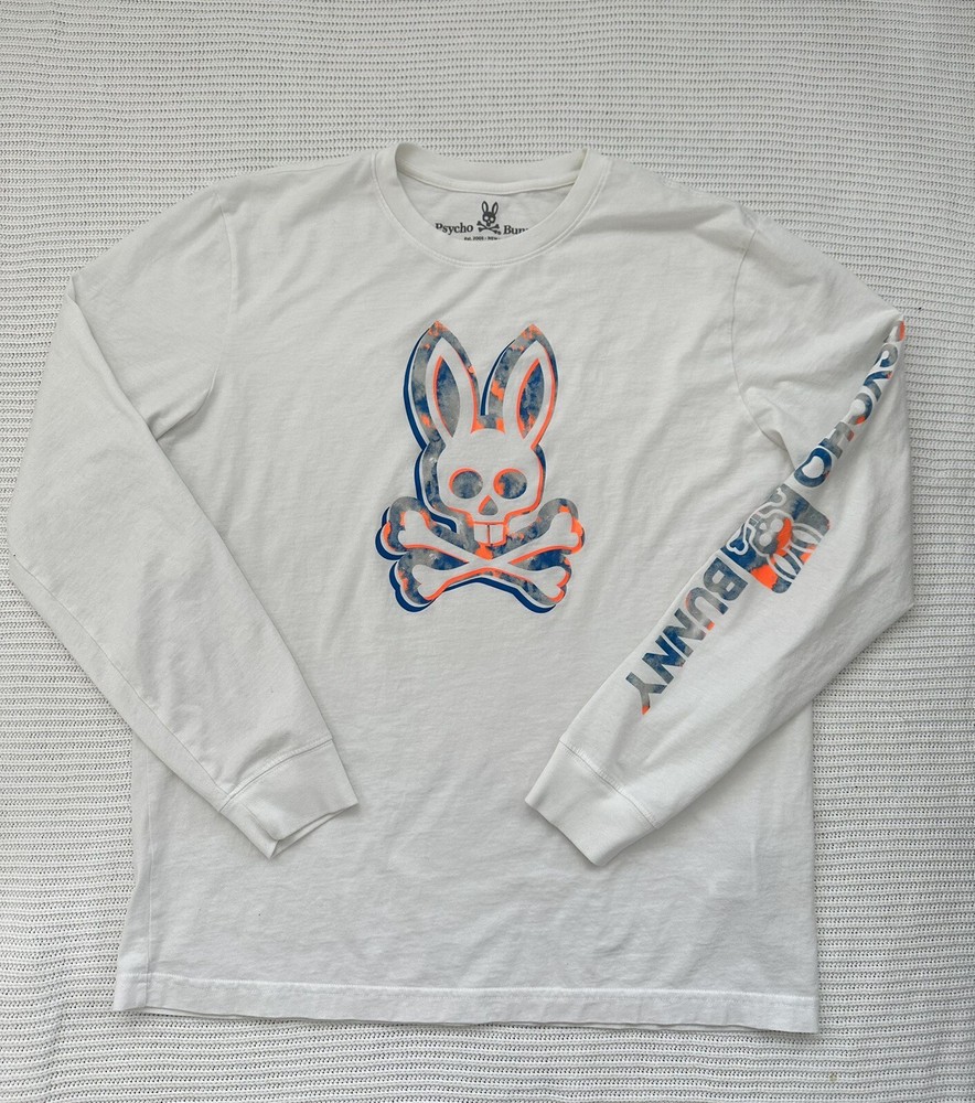 Men Psycho Bunny Meyer Long Sleeve Graphic Tee White (B6T310W1PC 100) Size 6