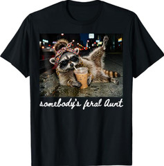 Somebody’s Feral Aunt Raccoon Iced Coffee Sarcastic Animal T-Shirt