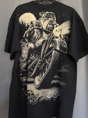 Vintage Liquid blue Black Graphic T-Shirt Bulldog Biker Motorcycle Print