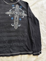 No Boundaries Men’s Long Sleeve Thermal Skull Cross Graphic T-Shirt Size M