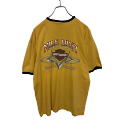 【HARLEY-DAVIDSON】00s Ringer T-shirt 両面ロゴ 星条旗 リンガーTシャツ S-5950