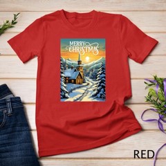 Christmas Church in the Mountains A Peaceful Scene #1 Funny Unisex T-shirt