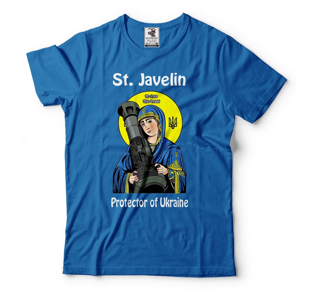 St. Javelin Protector of Ukraine T-shirt Mens Shirt Ukrainian Flag Tee Shirt