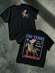 USA 250 Years Of America Cowboy Horse Graphic T-Shirt, Faith Family Freedom Tee