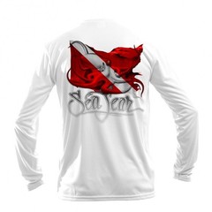 Sea Fear Men’s 50+ UPF Long Sleeve Rash Guard Scuba Snorkeling Octopus Dive Flag