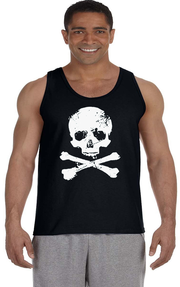 Mens Tank Top Sleeveless Muscle Tee Shirt Skull and Crossbones