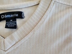 Damante Long Sleeve V-Neck Polyester Ribbed Shirt Beige / Cream, Medium