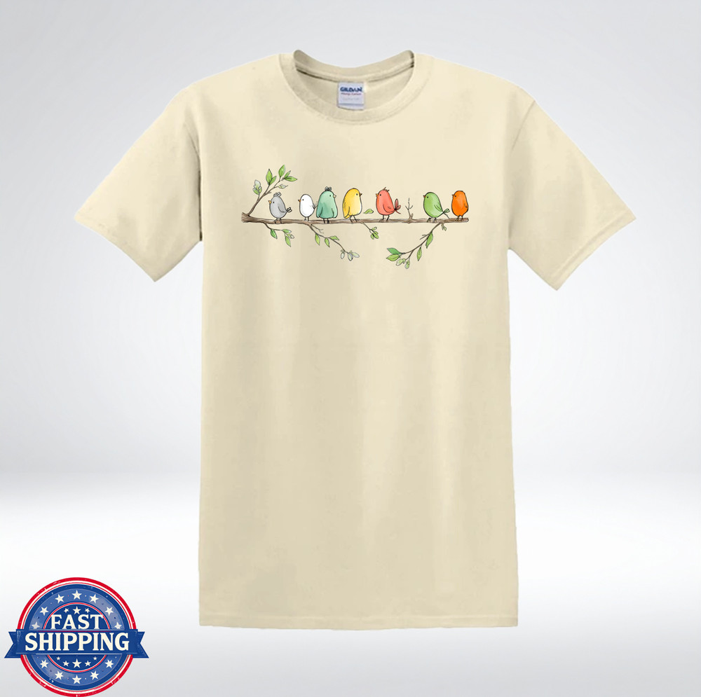 Cute Colorful Birds on Branch Nature Lover Graphic T-Shirt