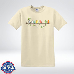 Cute Colorful Birds on Branch Nature Lover Graphic T-Shirt