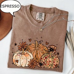 Floral Pumpkin Shirt Coquette Bow Autumn Fall Harvest Pumpkin Lover Gift Tee