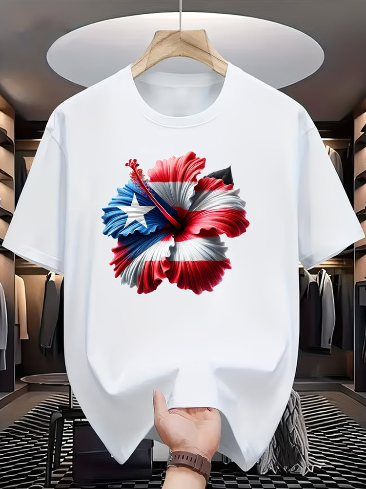 Puerto Rico Flag Hibiscus Flower T-Shirt – Vibrant Patriotic Design, Breathable
