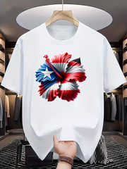Puerto Rico Flag Hibiscus Flower T-Shirt – Vibrant Patriotic Design, Breathable