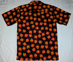 Warner Brothers Superman Shirt Black Flame S Logo Button L Short Sleeve Camp EC