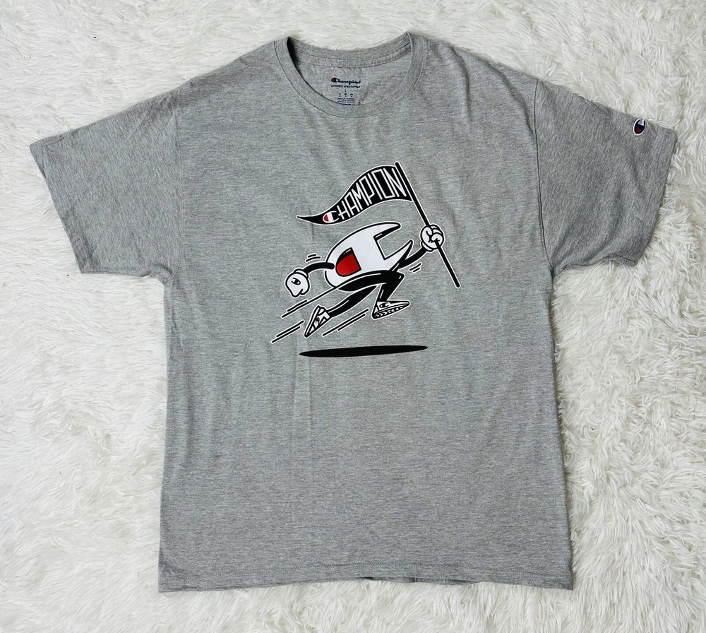 Champion Classic T-Shirt “Animated Running Logo” Size Large (Gray)