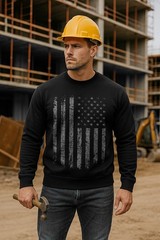 USA Flag Crewneck Sweatshirt | Vintage Distressed Flag | Patriotic Pullover